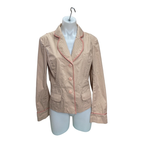 Anthropologie Elevenses Tan and Pink Pinstripe Jacket - Picture 1 of 4